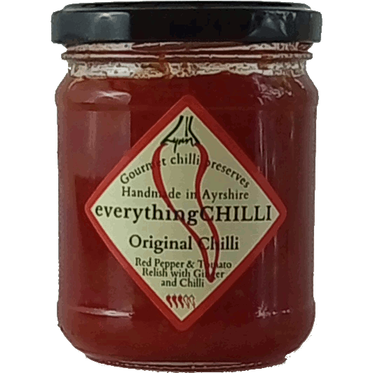 Bundle of five Rainy Day Pack Original Chilli Relish jars by everythingCHILLI, showing colorful labels and glass jars.