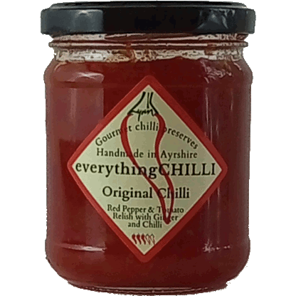 Bundle of five Rainy Day Pack Original Chilli Relish jars by everythingCHILLI, showing colorful labels and glass jars.