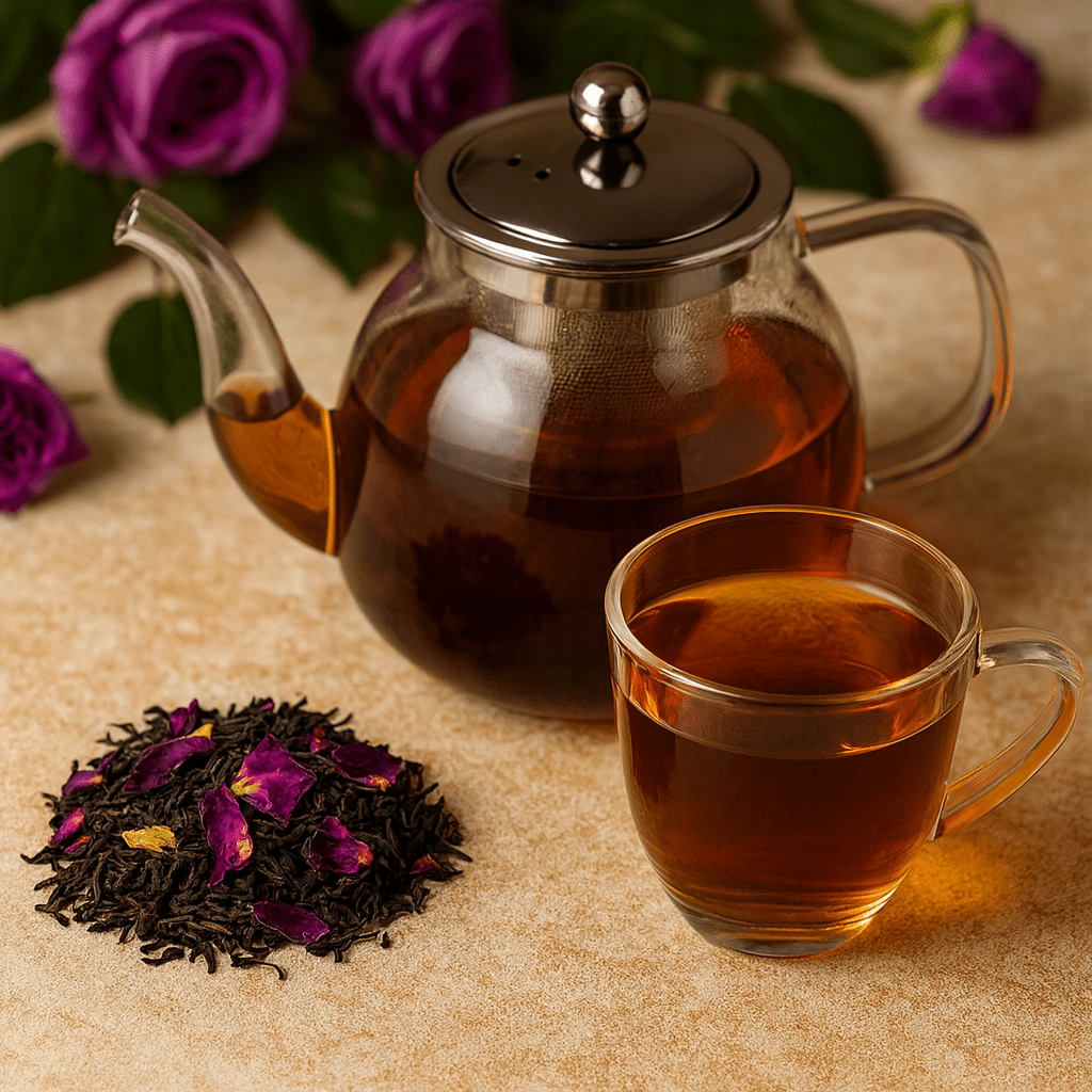 Loose leaf Earl Grey tea by Camellios with dark tea leaves and fragrant citrus bergamot aroma.