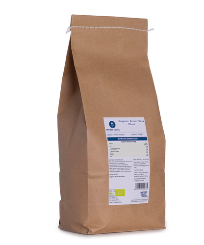 Organic brown rice flour from Serious Grains by Whole Food Earth, 1kg bag, light brown powder for baking and cooking.
