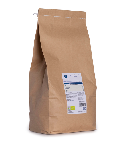 Organic Brown Rice Flour from Serious Grains by Whole Food Earth, 2kg bag, natural light brown powder for baking and cooking.