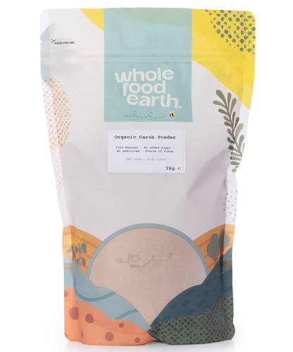 Organic Carob Powder from Whole Food Earth, 1kg, specialty natural ingredient for baking and health recipes.