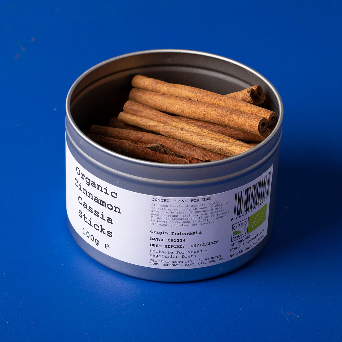 Organic Ceylon cinnamon sticks from Wild Elephant, whole herbs and spices, showing several aromatic cinnamon sticks on a rustic background.