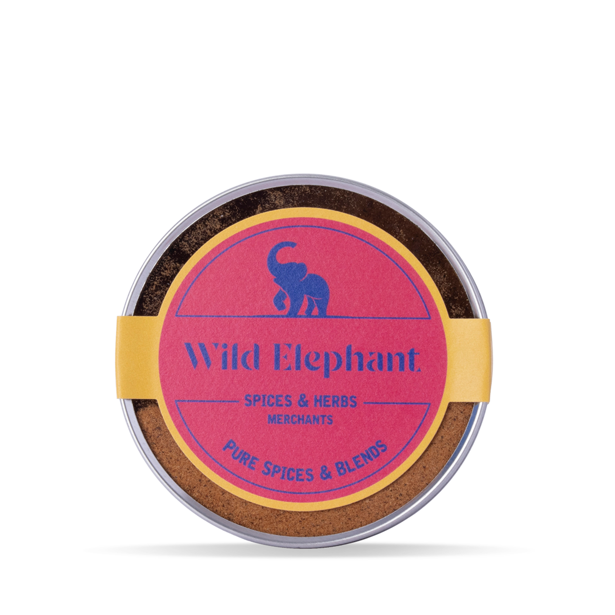 Organic Ground Nutmeg from Wild Elephant, 100g, in a glass jar, showcasing fresh, aromatic ground nutmeg spice on a wooden surface.