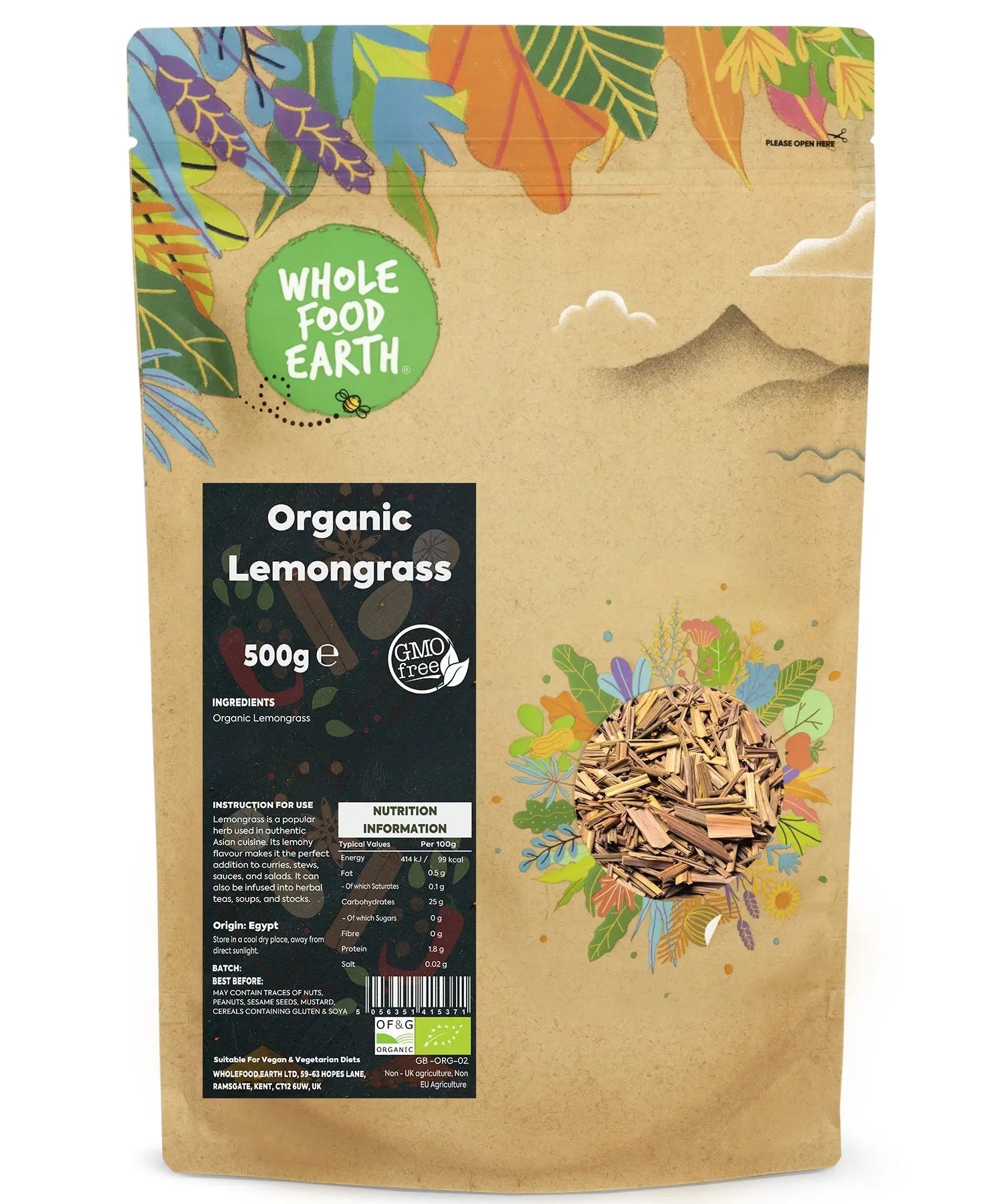 Fresh organic lemongrass stalks from Whole Food Earth, used as herbs and spices for cooking and herbal remedies.
