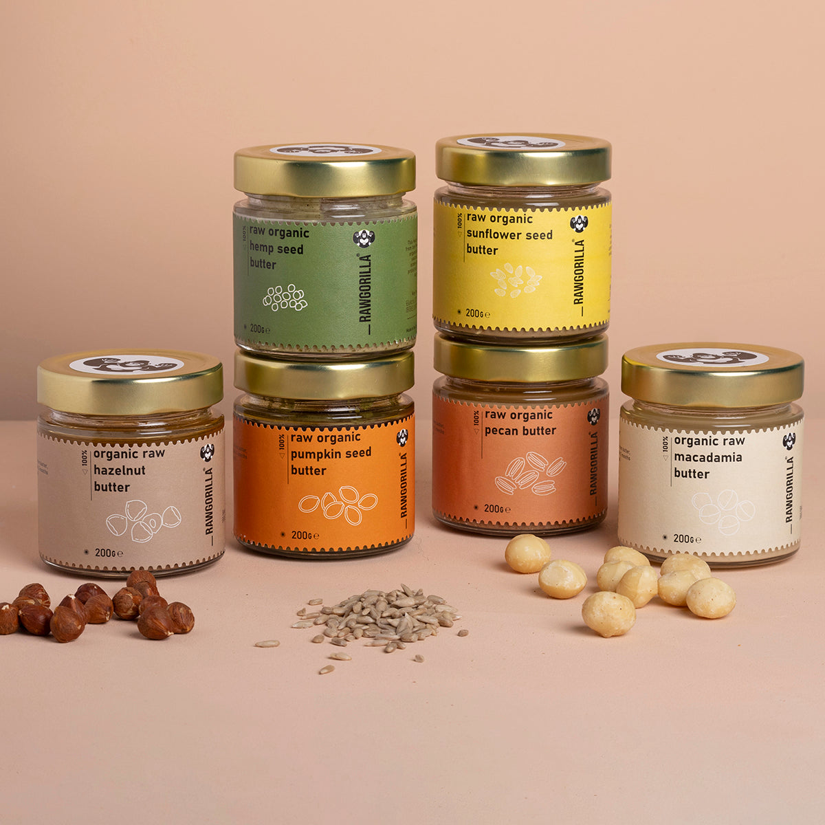 Assorted organic nut and seed butters in a selection box from Whole Food Earth, featuring different flavors and textures.