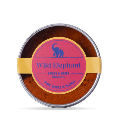 Organic paprika powder by Wild Elephant in a 200g package, showcasing vibrant red spice in a clear container.