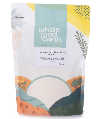 Organic Psyllium Husk Powder from Whole Food Earth, 500g, special dietary supplement with fine, natural husk texture.