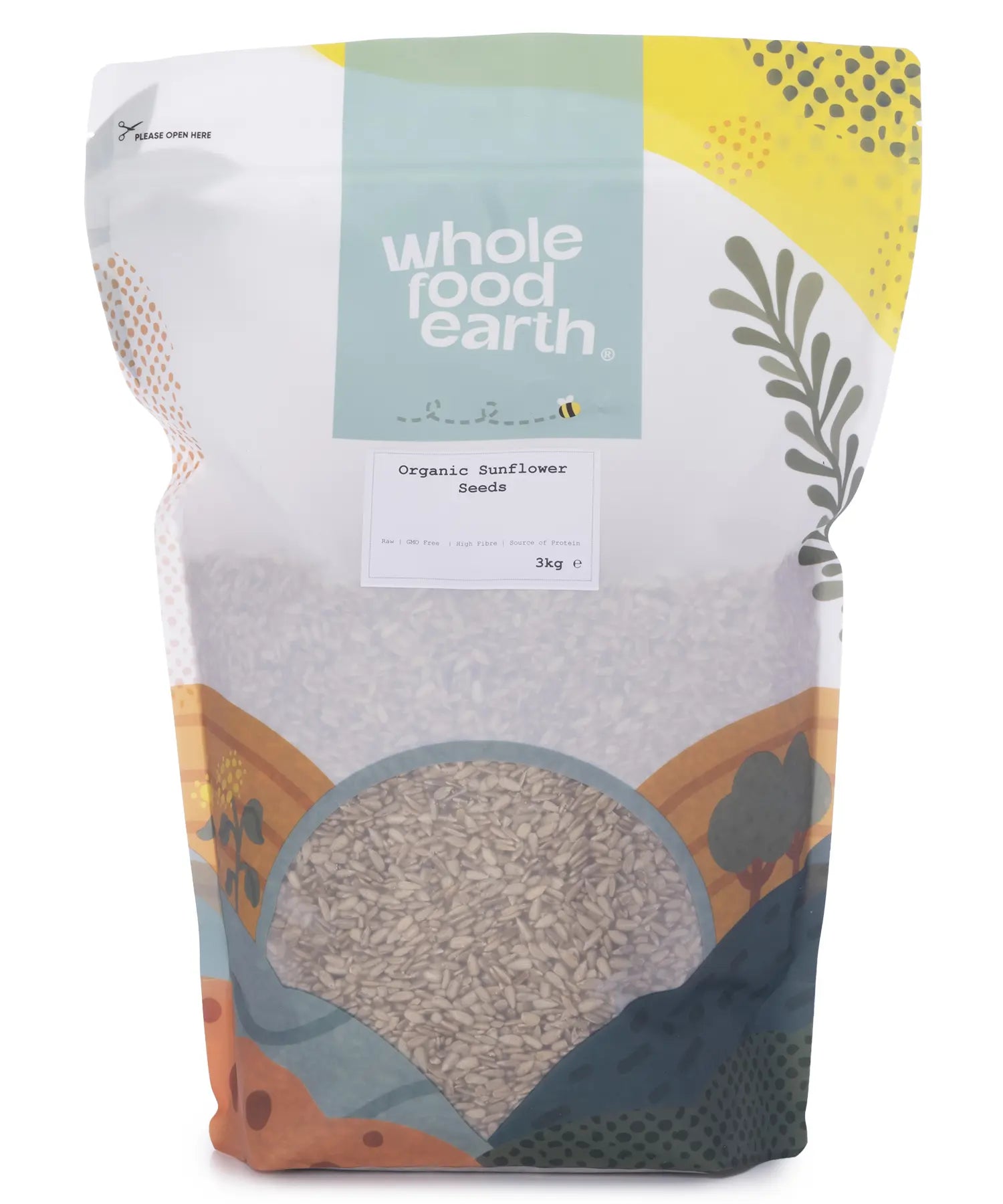 Organic sunflower seeds from Whole Food Earth, a 3kg bag of nutritious nuts and seeds with fresh, natural sunflower seeds.