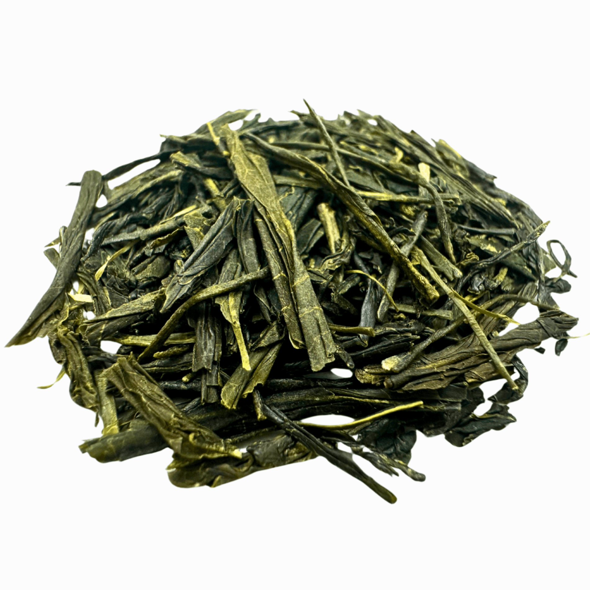 Organic Gyokuro green tea leaves from Porter Hill Tea Company, showcasing fresh, vibrant green tea leaves in a natural setting.