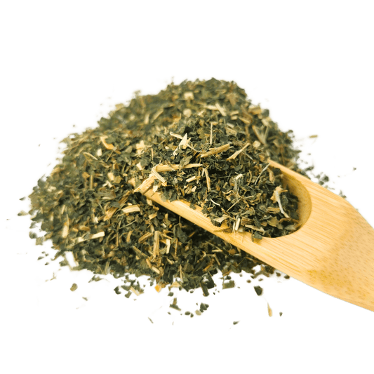 Loose leaf Organic Nettle Tea from Porter Hill Tea Company, a herbal fruit tea with fresh green nettle leaves.