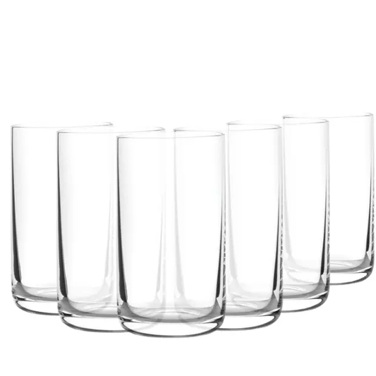 Six clear 60ml Finesse shot glasses by Glassware UK arranged on a white background.