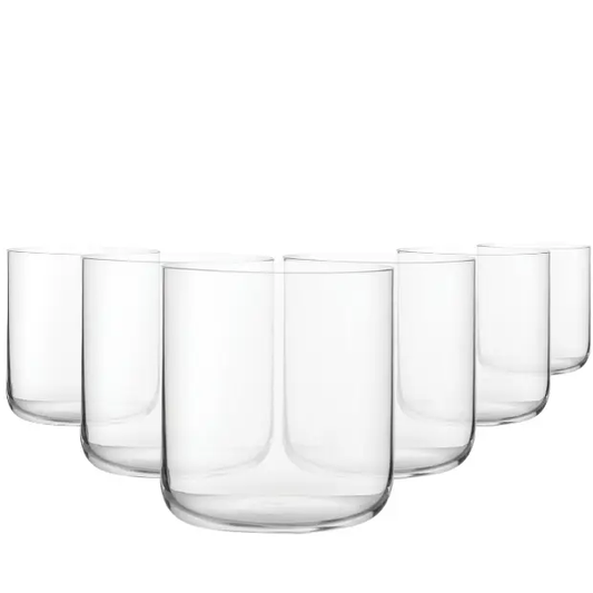Set of six Finesse Whisky Tumblers by Glassware UK, 300ml clear glass whisky glasses with a rounded bowl and sturdy base.