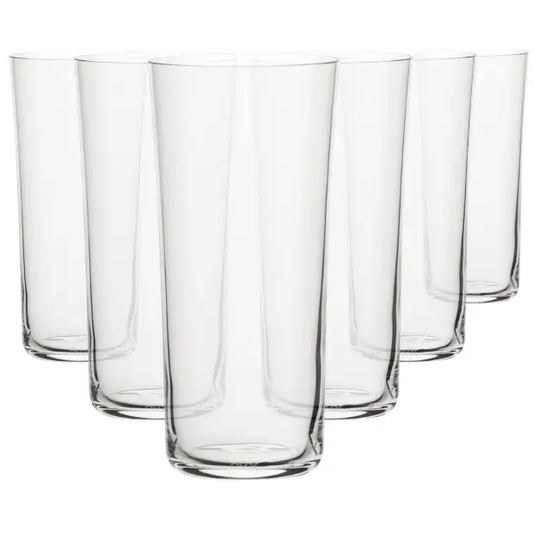 Set of six Glassware UK Savage highball whisky tumblers, 330ml, clear glass with a sleek, modern design for cocktails and drinks.