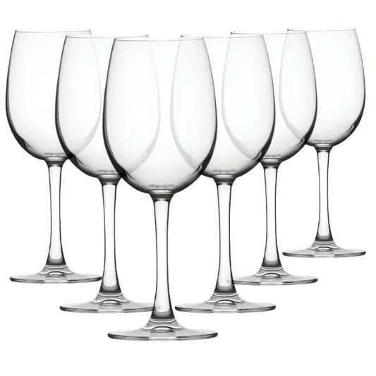 Set of six Reserva Wine Glasses by Glassware UK, 250ml, clear glass with elegant stem and bowl for wine serving.