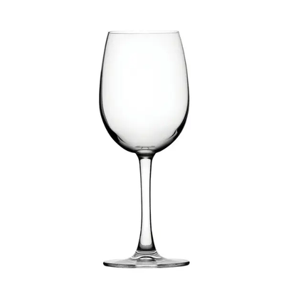 Set of six Reserva wine glasses by Glassware UK, 350ml crystal-clear glassware for red and white wines.