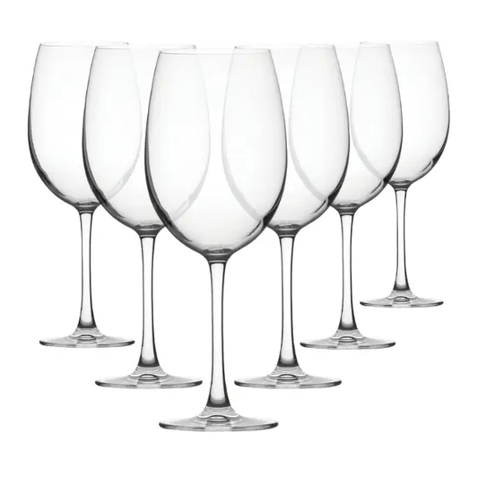 Set of six Reserva Wine Glasses by Glassware UK, 750ml capacity, clear elegant stemware for wine drinking.