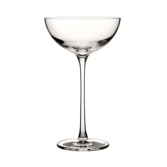 Hepburn Coupe Glass by Glassware UK, 200ml cocktail glass with elegant curved bowl and slender stem on a white background.
