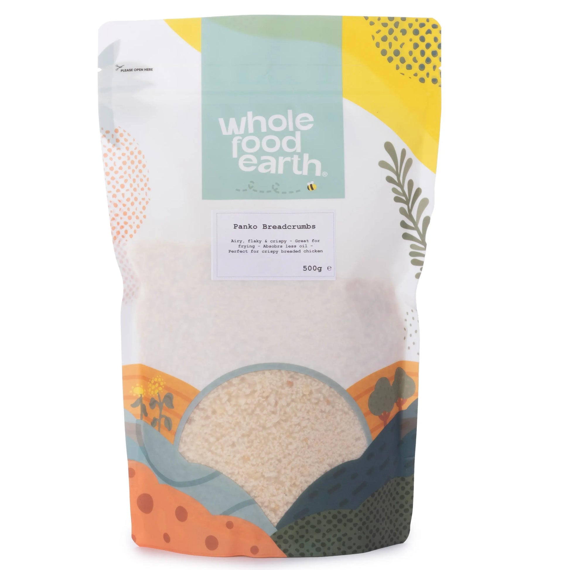 Whole Food Earth Panko Breadcrumbs in a 500g package, crisp Japanese-style breading for cooking and baking.