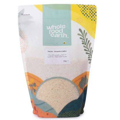 Whole Food Earth Panko Breadcrumbs in a 1kg package, crispy Japanese-style breading for cooking and baking.