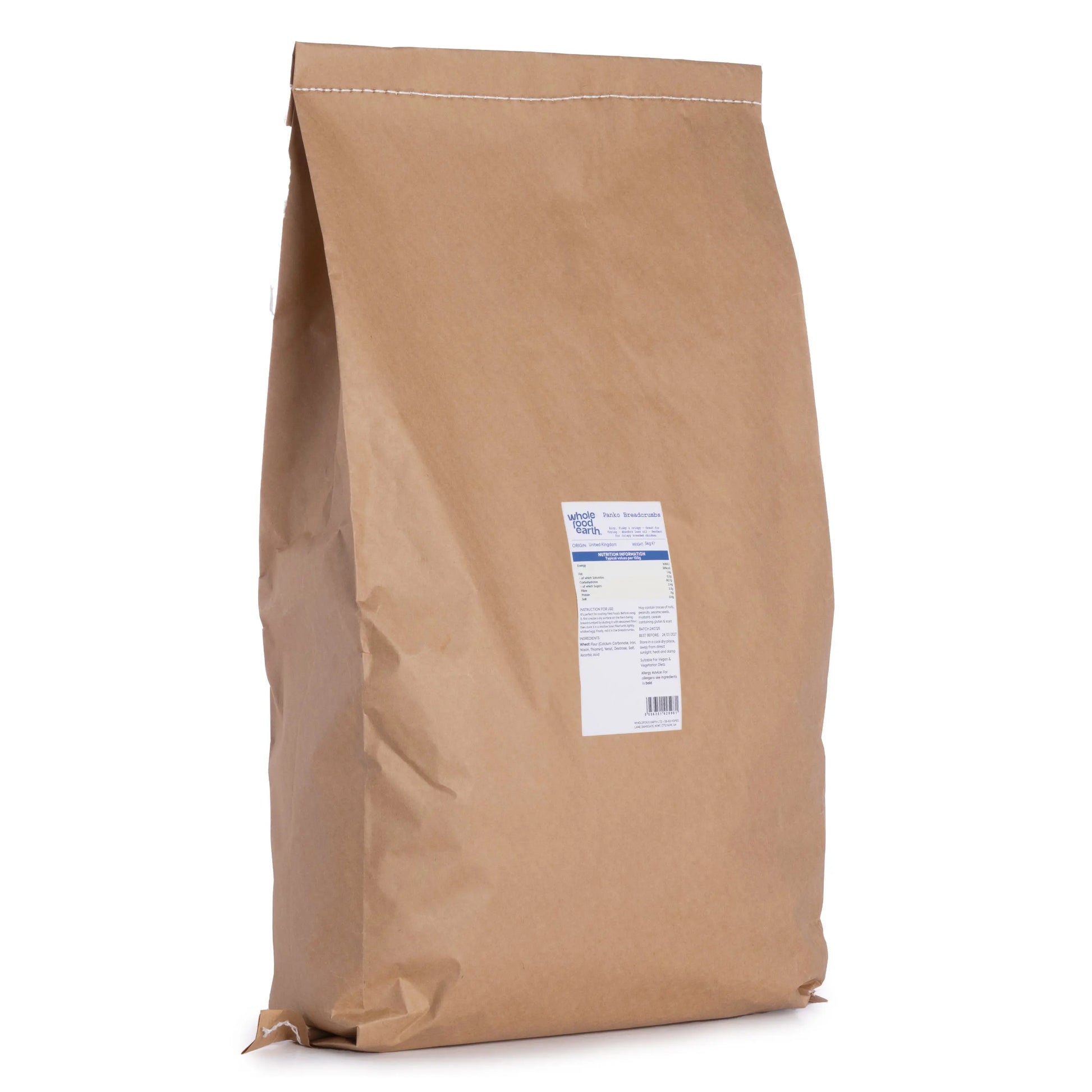 Whole Food Earth Panko Breadcrumbs in a 5kg bag, crispy Japanese-style breading for cooking and baking.