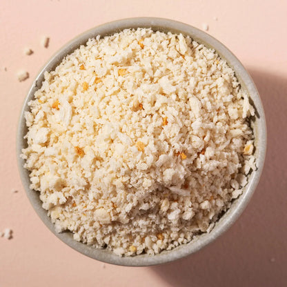 Crumbs of Whole Food Earth Panko Breadcrumbs, light and crispy Japanese-style cooking and baking ingredient.