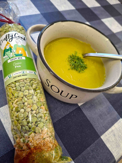 Crafty Cook Pea Soup Mix in a clear bag, ready for easy meal preparation, part of the Crafty Cook Easy Meals STARTER Plan.