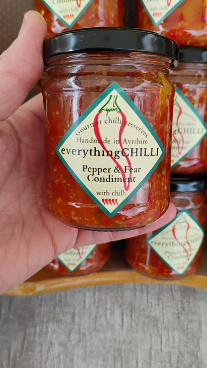 A jar of Pepper and Fear Condiment  5/5 heat rating