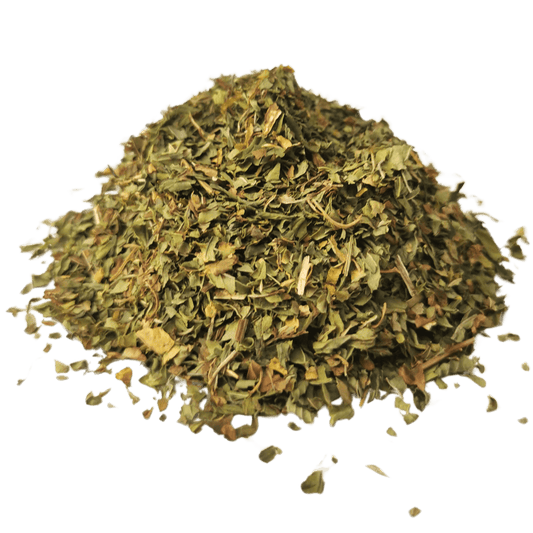 Fresh peppermint leaves and herbal tea ingredients from Porter Hill Tea Company, showcasing peppermint fruit and herbal tea.