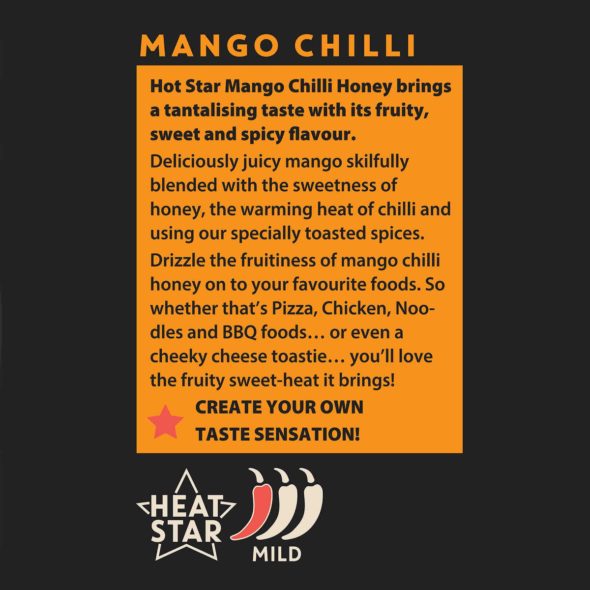 Hot Star Honey Hot Honey Sauce Trio gift set, featuring three bottles with mango-flavored labels and vibrant packaging.