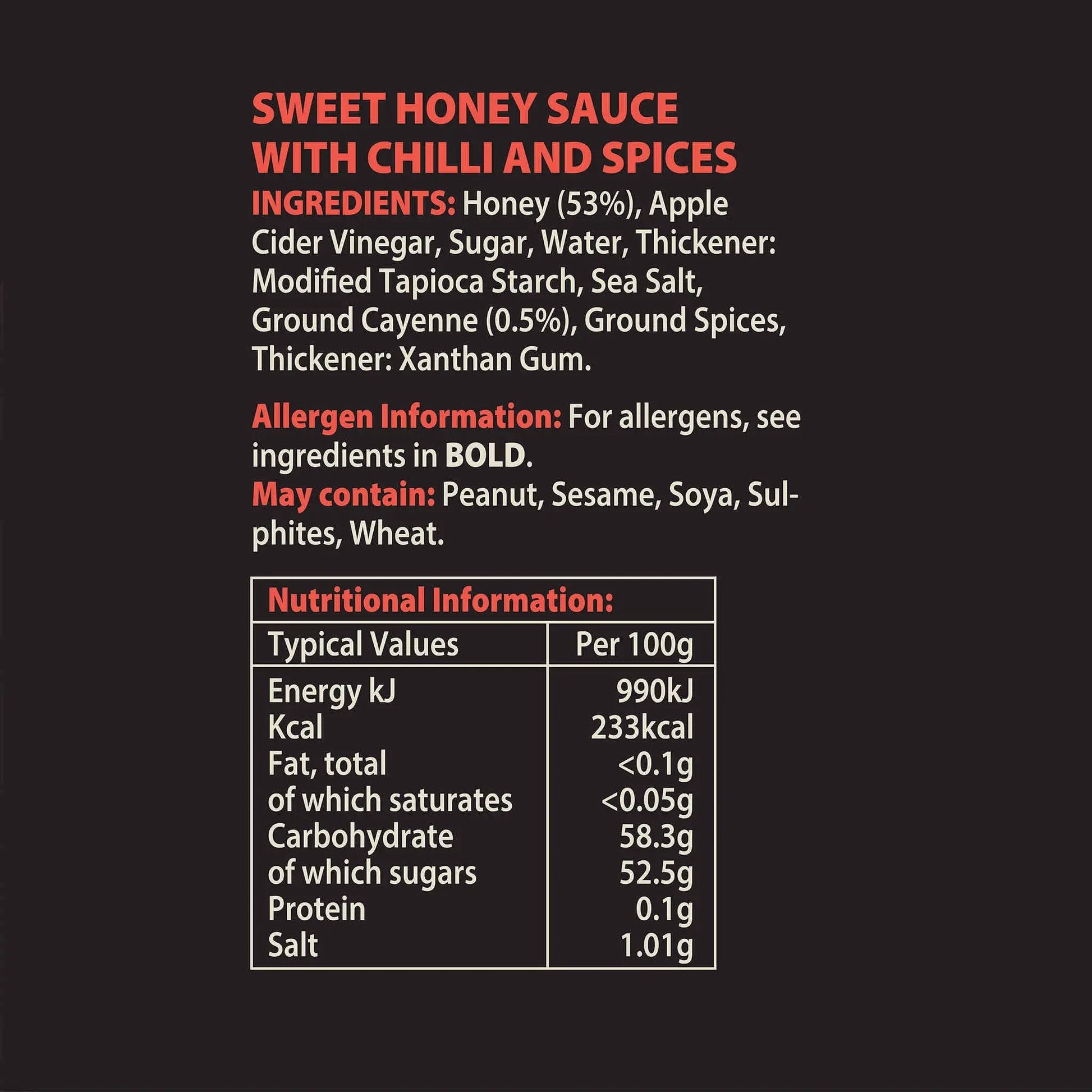 Bottle of Hot Star Honey Original Cayenne Chilli Honey with cayenne pepper label and nutrition information visible.