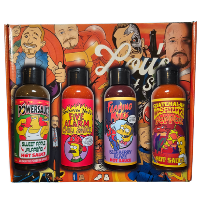 Hot sauce bottle from Lou's Brews Springfield Sauces collection, featuring vibrant label and spicy condiment design.