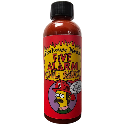 Bottle of Springfield Sauces hot sauce by Lou's Brews with label featuring vibrant colors and branding on a plain background.