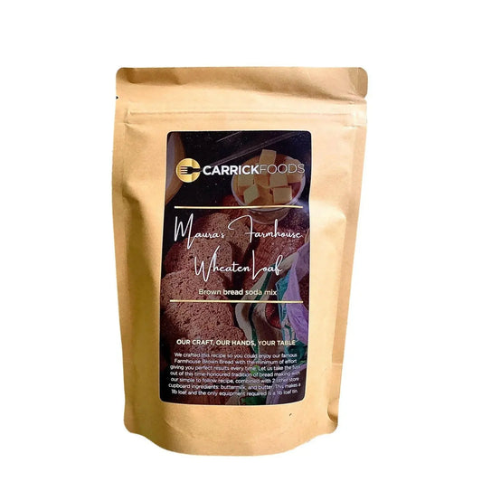 Carrick Foods Maura's Farmhouse Wheaten Loaf Bread Mix in a bag, ready to make fresh homemade bread with wheat flour and natural ingredients.