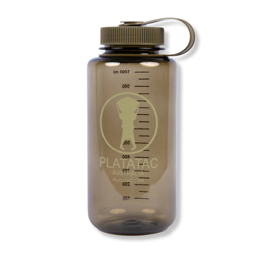 Clear 1-liter rapid fill flask from Platatac, designed for gear use, with a transparent body and secure lid by Contact Coffee Company Ltd.