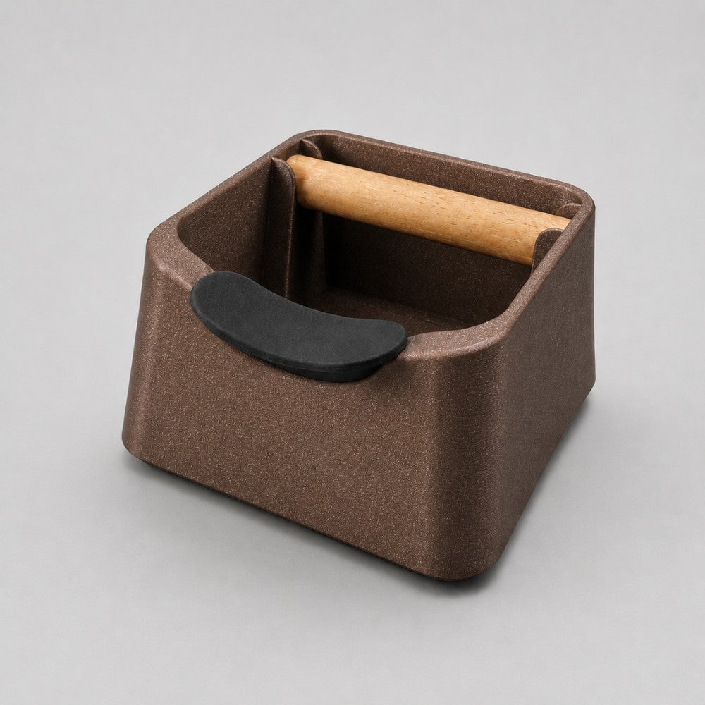 KNOCDIC® Pod 3-in-1 espresso knock box with portafilter stand and oak wood knock bar, galaxy brown coffee accessory