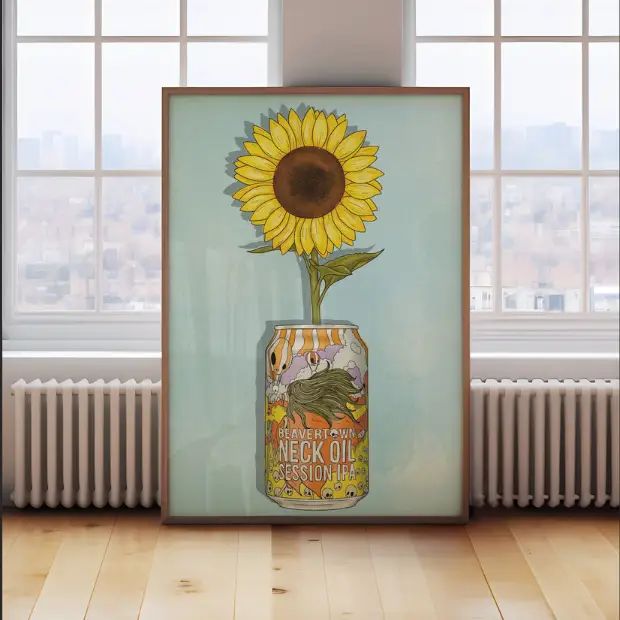 Beavertown & Flowers artwork print on high-quality FSC-certified matte paper by Glassware UK, featuring vibrant floral and brewery design.
