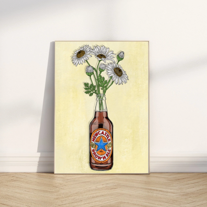 Colorful Newcastle Brown & Flowers artwork print on FSC-certified high-quality archival matte paper, suitable for framing and display.