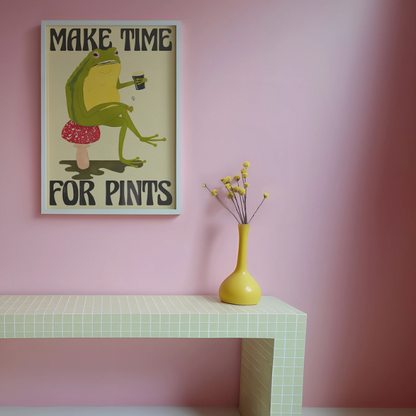High-quality print of "Make Time For Pints" artwork on FSC-certified 230gsm archival matte paper by Glassware UK.