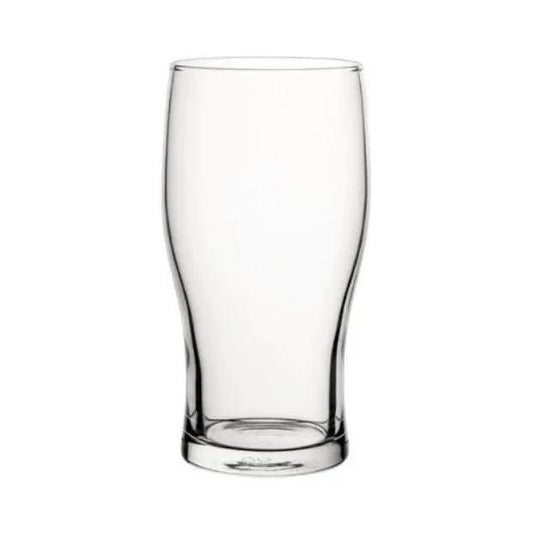 Glassware UK Tulip Pint Glass 570ml tankard with clear glass, tulip-shaped design and sturdy base, ideal for beverages.