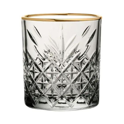 Timeless DOF Gold Rimmed Glass Whisky Tumblers - 360ml - Set of 6