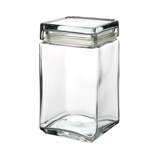 Square Biscotti glass jar from Glassware UK, 1.5L container with transparent design for storing baked goods or kitchen essentials.
