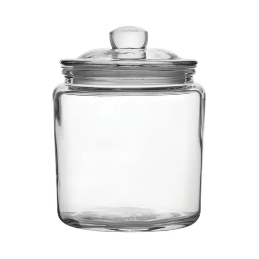 Glassware UK Biscotti glass jar with 0.9L capacity, clear container with a lid, perfect for storing baked goods and snacks.