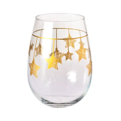 Krosno Star Stemless Wine Glasses - Gold Hanging Stars - 500ml - Set of 6