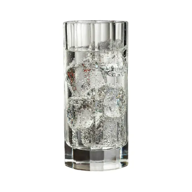Set of six Churchill Crystal Highballs whiskey tumblers from Glassware UK, 350ml capacity, clear cut-glass design.