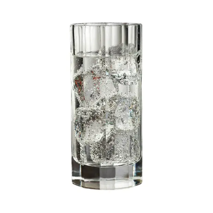 Set of six Churchill Crystal Highballs whiskey tumblers from Glassware UK, 350ml capacity, clear cut-glass design.