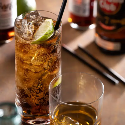 Set of six 300ml Classic Highball Glasses by Glassware UK, whisky tumblers with clear, smooth glass surfaces and tall cylindrical shape.
