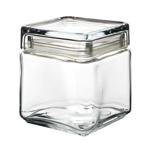 Square Biscotti Glass Jar by Glassware UK, 1L container with a clear, square design perfect for storing baked goods or snacks.