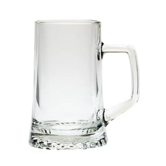 Small Stern glass tankard by Glassware UK with a clear, sturdy design and a wide handle, holding 0.287 liters of beverage.