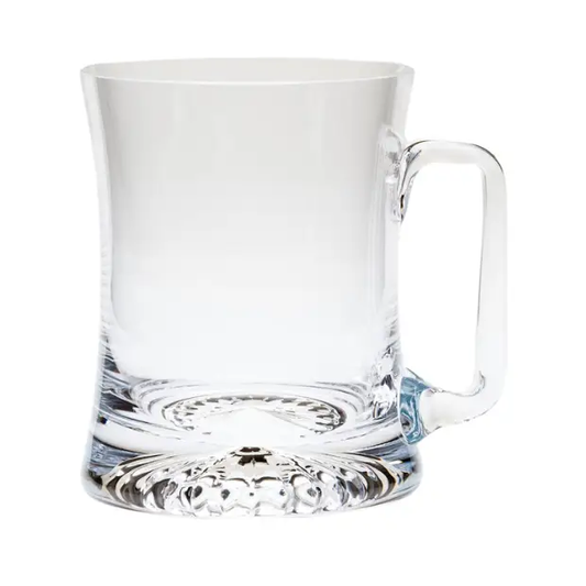 Stellar glass tankard, 1/2 pint size, made by Glassware UK, featuring clear glass and a sturdy handle for drinking beverages.